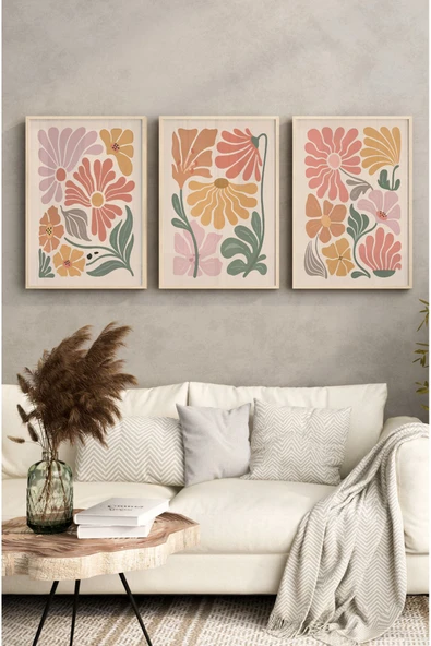 kutuTR Ahşap Çerçeveli Mdf Tablo Seti Salon Ve Oturma Odası İçin ÇT3005 - 3