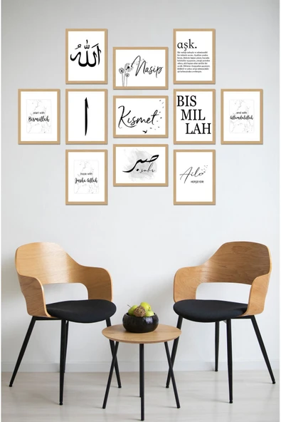 kutuTR Notpa Dekorize Mdf 11 Parça 3 mm Çerçeve Görünümlü Salon ve Oda için Tablo Seti İslami 6