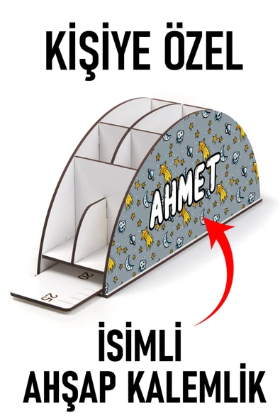 kutuTR Yarım Ay Cetvelli Kalemlik Kişiselleştirilebilir Ürün Erkek Çocuklar İçin Er-02 ürün görseli 1