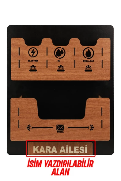 kutuTR Apartman Ortak Fatura & Posta Kutusu Ahşap - Siyah Ceviz - 3