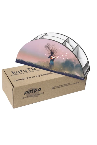 kutuTR Ahşap VİP Aİ Model Serisi Gökkuşağı Cetvelli Masaüstü Kalemlik Organizer Montajlı Kutulu - Resim 6