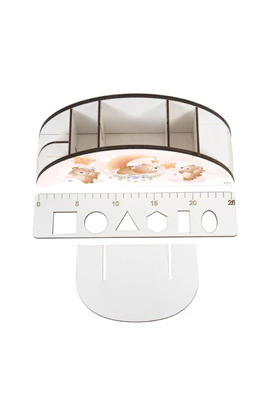 kutuTR Ahşap Vip Canlılar Gökkuşağı Cetvelli Masaüstü Kalemlik Organizer Montajlı Kutulu - Resim 4