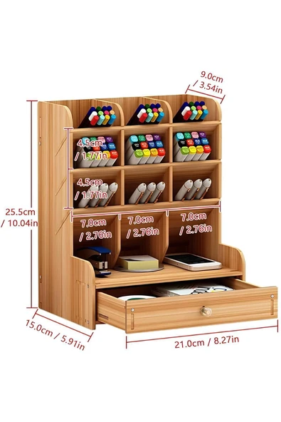 kutuTR Çapraz 9 Bölme Çekmeceli Masaüstü Kalemlik Organizer Demonte - 2