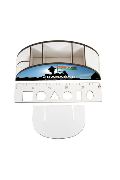 kutuTR Ahşap VİP Türkiye-Azerbaycan Serisi Gökkuşağı Cetvelli Masaüstü Kalemlik Organizer Montajlı Kutulu - Resim 4