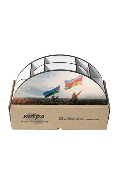 kutuTR Ahşap VİP Türkiye-Azerbaycan Serisi Gökkuşağı Cetvelli Masaüstü Kalemlik Organizer Montajlı Kutulu - Resim 5