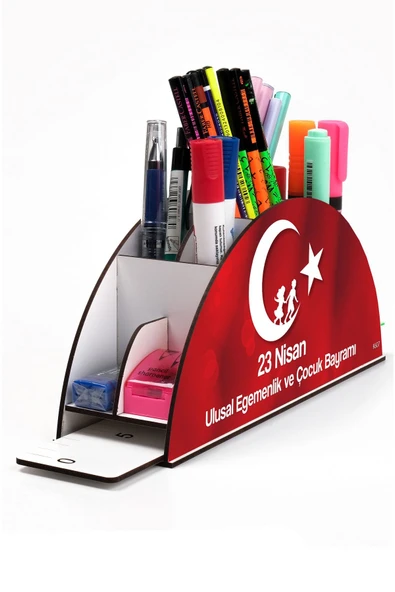 kutuTR Ahşap Vip Özel Günler Serisi Gökkuşağı Cetvelli Masaüstü Kalemlik Organizer Montajlı Kutulu ürün görseli 1