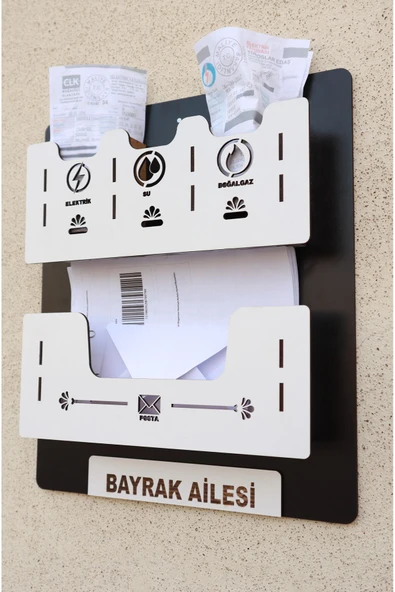 kutuTR Apartman Ortak Fatura & Posta Kutusu Ahşap - Siyah Beyaz - 2