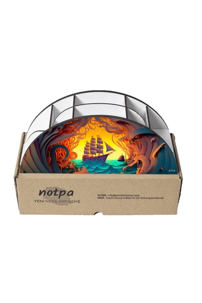 kutuTR Ahşap VİP Okyanus Serisi Gökkuşağı Cetvelli Masaüstü Kalemlik Organizer Montajlı Kutulu - Resim 5