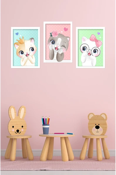 kutuTR Dekorize Mdf 3 Parça 3 Mm Çerçeve Görünümlü Çocuk Odası Için Sevimli Hayvanlar 3038 - 2