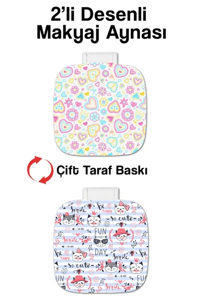 kutuTR Cep Makyaj Aynası 2'li Set Uv Baskılı PP Kapaklı Cep Aynaları - 3