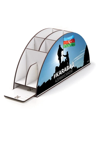 kutuTR Ahşap VİP Türkiye-Azerbaycan Serisi Gökkuşağı Cetvelli Masaüstü Kalemlik Organizer Montajlı Kutulu - Resim 3