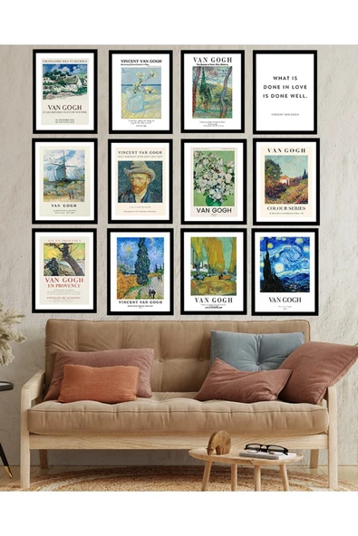 kutuTR Dekorize Mdf Tablo Seti 12 Parça 3 Mm - Van Gogh Salon Oturma Yatak Odası Için Duvar Dekoru