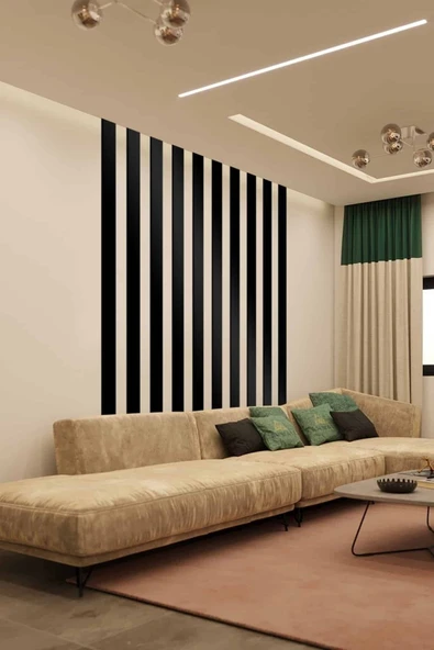 evdeucuz Dekorasyon Ahşap Şerit Duvar Panelleri 50x 5 Cm Duvar Çıtası Iskandinav Siyah 5 Adet - 3