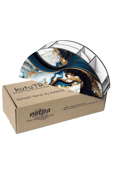 kutuTR Ahşap VİP Desen Serisi Gökkuşağı Cetvelli Masaüstü Kalemlik Organizer Montajlı Kutulu - Resim 6