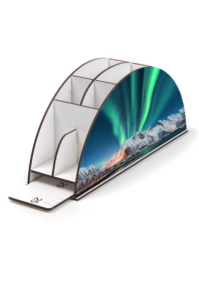 kutuTR Ahşap VİP Astronot ve Uzay Gökkuşağı Cetvelli Masaüstü Kalemlik Organizer Montajlı Kutulu - Resim 3