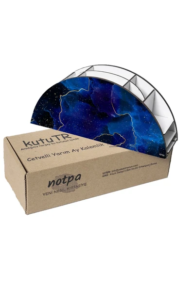 kutuTR Ahşap Vip Mermer Serisi Gökkuşağı Cetvelli Masaüstü Kalemlik Organizer Montajlı Kutulu - Resim 6