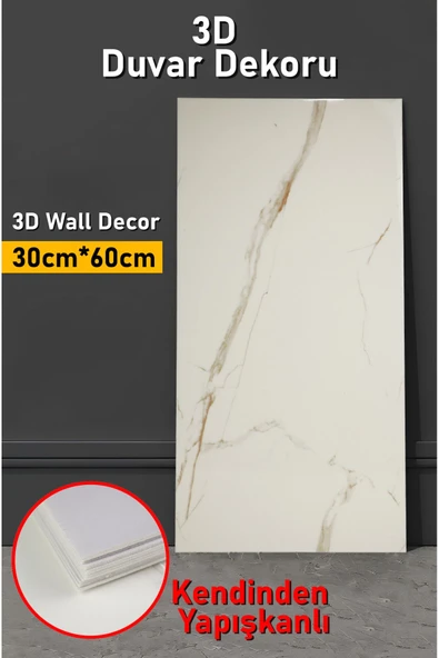 kutuTR 30x60 Modern Dekor Ürünü  Kendinden Yapışkanlı Duvar Fayans İçin 3D 10'lu Paket Mer02