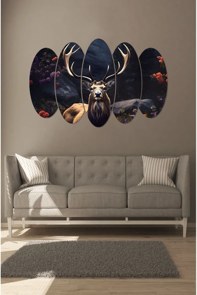 kutuTR Notpa 5 Parça Geyik Ve Tabiat Görseli Tablo 3d Görünüm 55x83