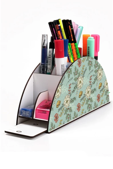 kutuTR Ahşap Vip Desen Serisi Gökkuşağı Cetvelli Masaüstü Kalemlik Organizer Montajlı Kutulu ürün görseli 1