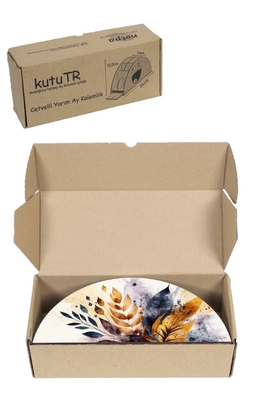 kutuTR Ahşap VİP Orman ve Yapraklar Serisi Gökkuşağı Cetvelli Masaüstü Kalemlik Organizer Montajlı Kutulu - Resim 8