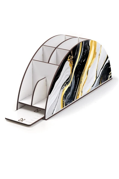 kutuTR Ahşap Vip Desen Serisi Gökkuşağı Cetvelli Masaüstü Kalemlik Organizer Montajlı Kutulu - Resim 3