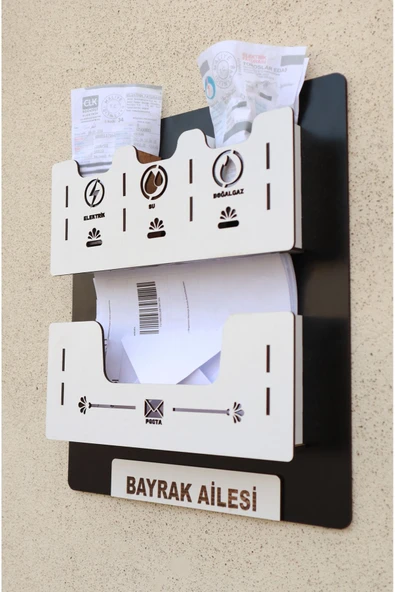 kutuTR Apartman Ortak Fatura & Posta Kutusu Ahşap - Siyah Beyaz