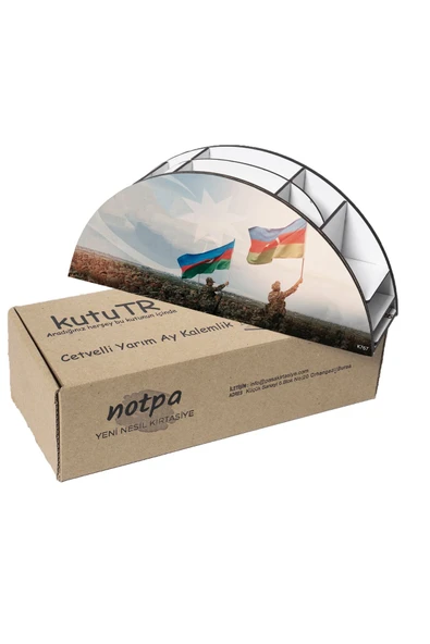 kutuTR Ahşap VİP Türkiye-Azerbaycan Serisi Gökkuşağı Cetvelli Masaüstü Kalemlik Organizer Montajlı Kutulu - Resim 6