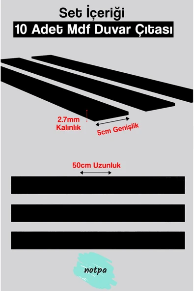 kutuTR NOTPA Dekorasyon Ahşap Şerit Duvar Panelleri Dekoratif Duvar Çıtası 1 Paket(10 Adet) - 3