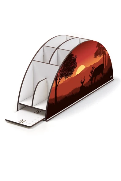 kutuTR Ahşap Vip Ai Model Serisi Gökkuşağı Cetvelli Masaüstü Kalemlik Organizer Montajlı Kutulu - Resim 3