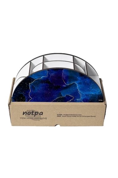 kutuTR Ahşap Vip Mermer Serisi Gökkuşağı Cetvelli Masaüstü Kalemlik Organizer Montajlı Kutulu - Resim 5