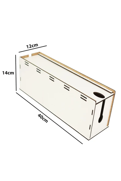kutuTR Kablo Kutusu 40x12x14 Cm Kablo Priz Düzenleyici Organizer Beyaz Demonte
