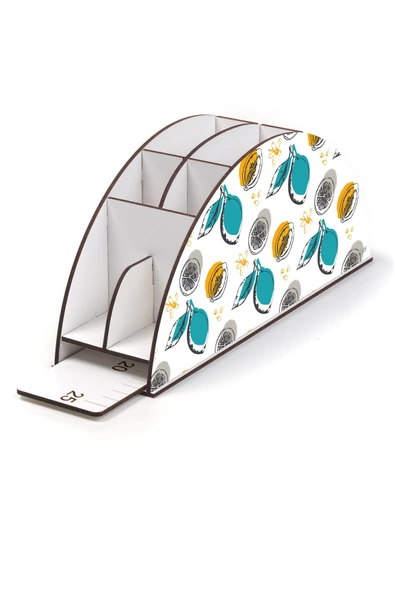 kutuTR Ahşap Vip Meyve Serisi Gökkuşağı Cetvelli Masaüstü Kalemlik Organizer Montajlı Kutulu - Resim 3