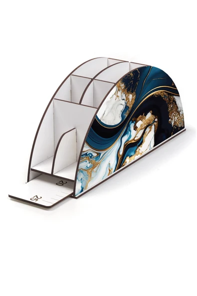 kutuTR Ahşap VİP Desen Serisi Gökkuşağı Cetvelli Masaüstü Kalemlik Organizer Montajlı Kutulu - Resim 3