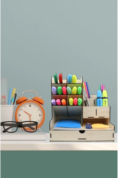 kutuTR Notpa 10 Gözlü Çekmeceli Masaüstü Organizer Kalemlik MONTAJI YAPILMIŞ ürün görseli 1