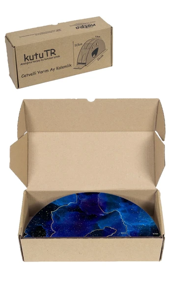 kutuTR Ahşap Vip Mermer Serisi Gökkuşağı Cetvelli Masaüstü Kalemlik Organizer Montajlı Kutulu - Resim 8