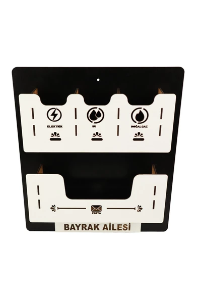 kutuTR Apartman Ortak Fatura & Posta Kutusu Ahşap - Siyah Beyaz - 4