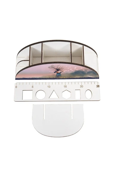 kutuTR Ahşap VİP Aİ Model Serisi Gökkuşağı Cetvelli Masaüstü Kalemlik Organizer Montajlı Kutulu - Resim 4