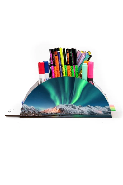 kutuTR Ahşap VİP Astronot ve Uzay Gökkuşağı Cetvelli Masaüstü Kalemlik Organizer Montajlı Kutulu - Resim 2