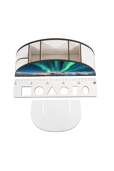 kutuTR Ahşap VİP Astronot ve Uzay Gökkuşağı Cetvelli Masaüstü Kalemlik Organizer Montajlı Kutulu - Resim 4