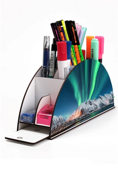 kutuTR Ahşap VİP Astronot ve Uzay Gökkuşağı Cetvelli Masaüstü Kalemlik Organizer Montajlı Kutulu ürün görseli 1