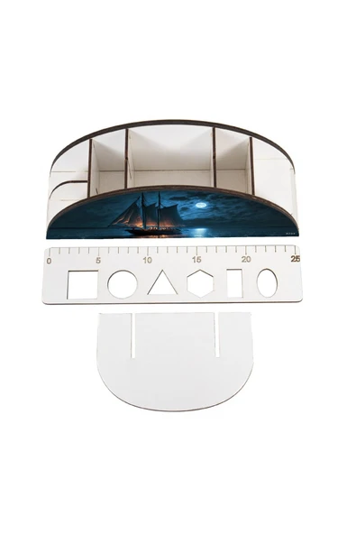 kutuTR Ahşap VİP Okyanus Serisi Gökkuşağı Cetvelli Masaüstü Kalemlik Organizer Montajlı Kutulu - Resim 4