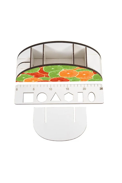 kutuTR Ahşap Vip Meyve Serisi Gökkuşağı Cetvelli Masaüstü Kalemlik Organizer Montajlı Kutulu - Resim 4