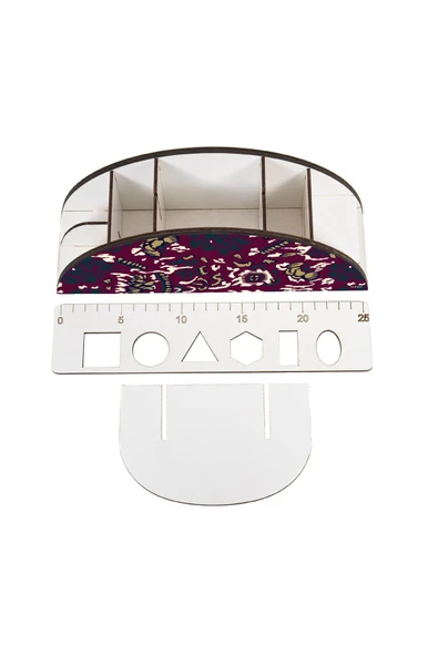 kutuTR Ahşap Vip Karışık Gökkuşağı Cetvelli Masaüstü Kalemlik Organizer Montajlı Kutulu - Resim 4