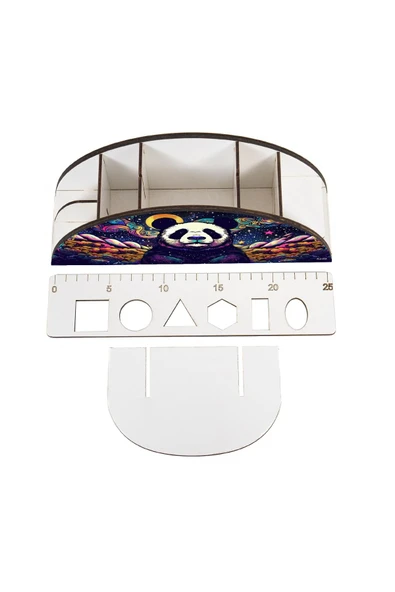 kutuTR Ahşap Vip Renkli Hayvanlar Gökkuşağı Cetvelli Masaüstü Kalemlik Organizer Montajlı Kutulu - Resim 4