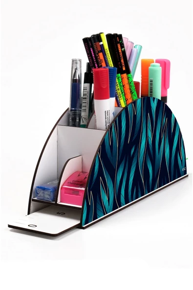 kutuTR Ahşap Vip Rengarenk Modeller Gökkuşağı Cetvelli Masaüstü Kalemlik Organizer Montajlı Kutulu ürün görseli 1