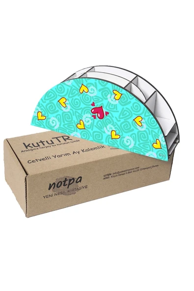 kutuTR Ahşap Vip Kalpler Seri Gökkuşağı Cetvelli Masaüstü Kalemlik Çocuklar Için Organizer Montajlı Kutulu - Resim 3