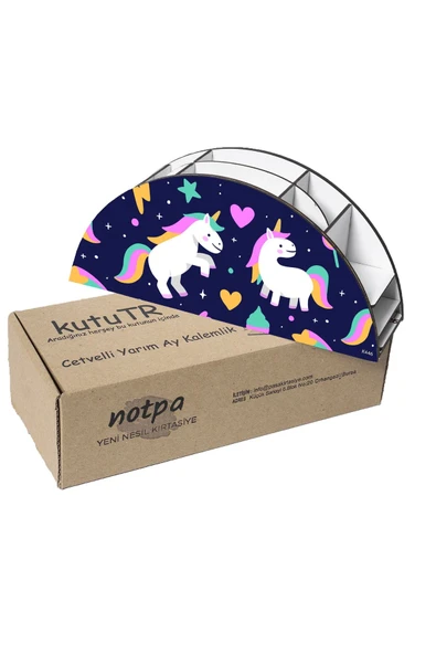 kutuTR Ahşap Vip Unicornlar Model Gökkuşağı Cetvelli Masaüstü Kalemlik Organizer Montajlı Kutulu - Resim 6
