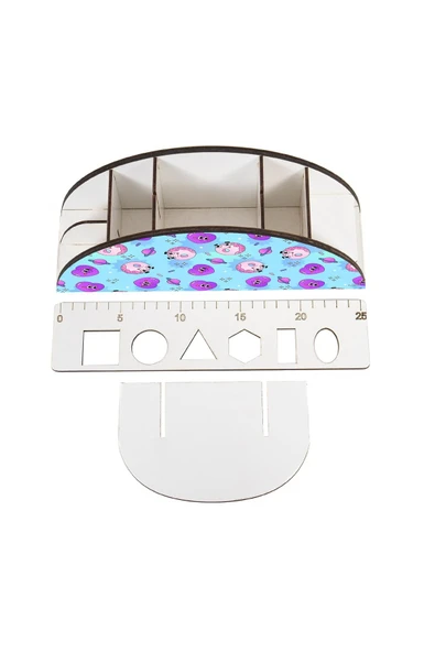 kutuTR Ahşap Vip Çeşitli Model Gökkuşağı Cetvelli Masaüstü Kalemlik Organizer Montajlı Kutulu - Resim 4