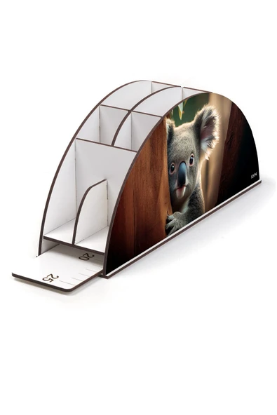 kutuTR Ahşap Vip Renkli Hayvanlar Gökkuşağı Cetvelli Masaüstü Kalemlik Organizer Montajlı Kutulu - Resim 3