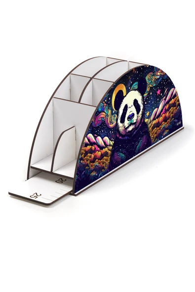 kutuTR Ahşap Vip Renkli Hayvanlar Gökkuşağı Cetvelli Masaüstü Kalemlik Organizer Montajlı Kutulu - Resim 3